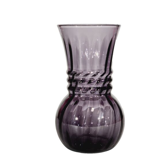 Indiana Glass Flower Vase Plum Swirl Purple Amethyst 6.5in Vtg USA Round #31508 - Picture 2 of 6
